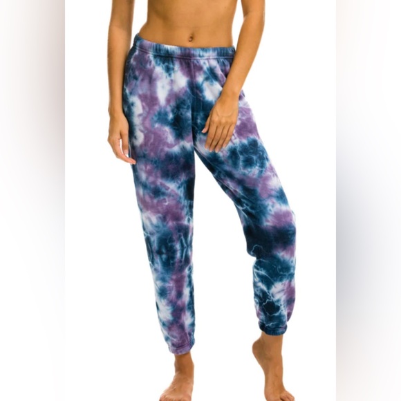 Aviator Nation Hand Dyed Tie-Dye Sweatpants Joggers Comfortable Blue & Purple XS - Picture 2 of 6